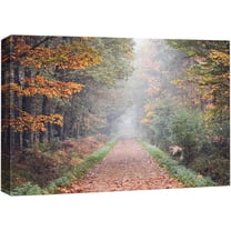 IDEA4WALL Adhesive Canvas Print Wall Art Set of 3 Autumn Forest Path Landscape Fine Art Nature Wall Decor Vintage Classic Artwork Zen Country/Farmhouse Rustic for Home Decor - 24"x36"