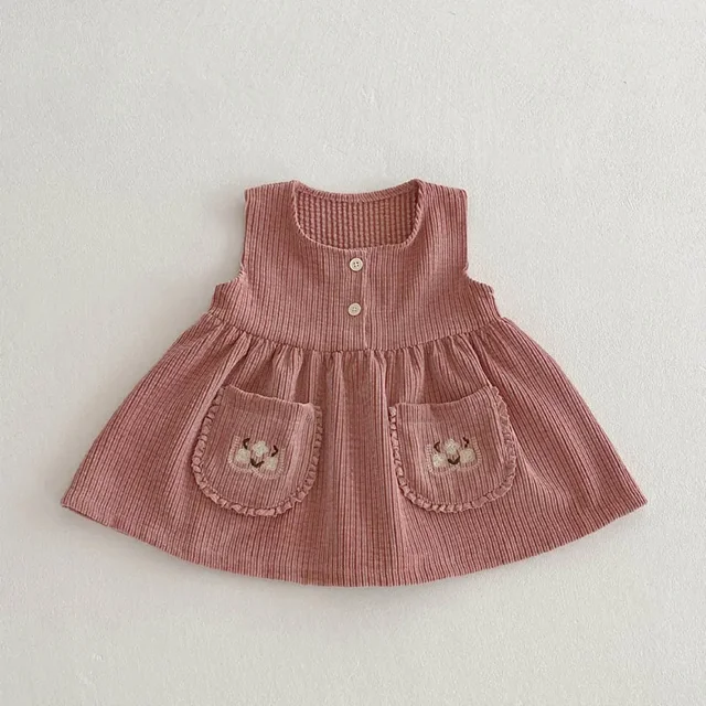 Primavera 2025, nuevo vestido para niñas de 0 a 4 años, bonito vestido con chaleco de pana para bebés, ropa para niños, camisa básica de Color sólido opcional