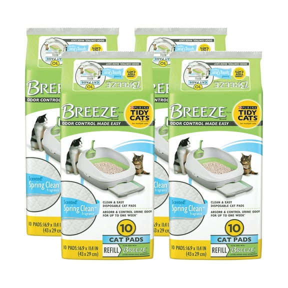 Purina Tidy Cats Breeze Cat Pad Refills, Spring Clean Fragrance, Clean & Easy Disposable Cat Pads for Breeze Cat Litter System, 10 Cat Pads (Pack - 4)