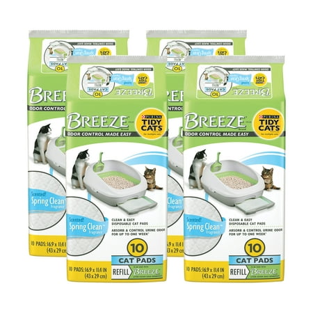 Purina Tidy Cats Breeze Cat Pad Refills, Spring Clean Fragrance, Clean & Easy Disposable Cat Pads for Breeze Cat Litter System, 10 Cat Pads (Pack - 4)
