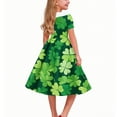 thumbnail image 5 of Girls Fancy Dress Short Sleeves Crew Neck A-Line Dress St Patricks Day Retro Vintage Green Swing Dress Four Leaf Clover Pattern Costume Dancing Dress Black 7-8 Years, 5 of 6
