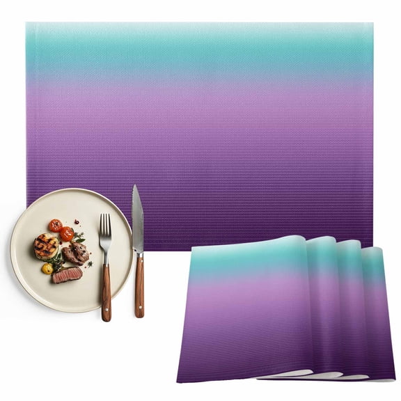 Placemats Set of 6, Ombre Purple Teal Place Mats Gradient Stripes Tablemats Washable Placemat Table Decoration for Kitchen Table Dinner Party Home Decor Indoor Outdoor 13x19 Inch