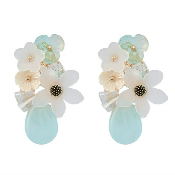 Blue Cute Flower Acrylic Dangle Drop Earrings Daisy Floral Teardrop Dangling Earring for Women