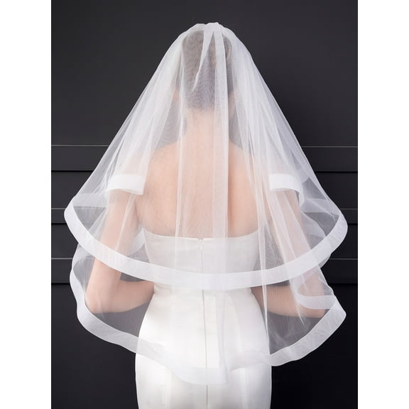 EllieWely 2 Tier Fingertip Length 90 cm(35 inch) Horse Hair Edge Wedding Accessory Wedding Bridal Veil With Metal Comb L18