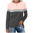thumbnail image 2 of DondPO Womens Tops Women's Color Block Tunic Tops Casual Long Sleeve Shirts Round Neck Pullover Womens Dressy Tops Tops for Women Trendy Pink M, 2 of 7