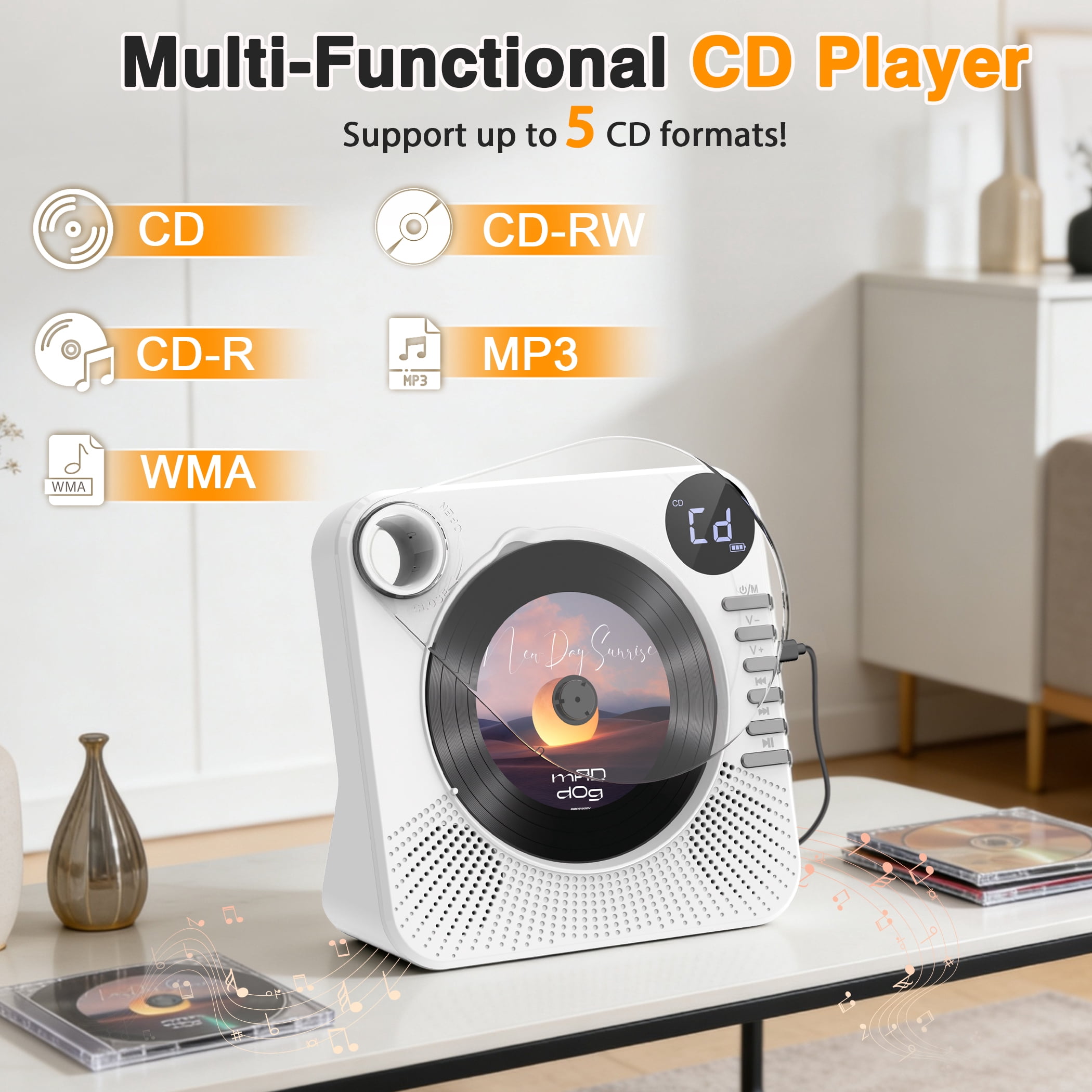 Desktop CD Player Bluetooth with HiFi Dual Speaker, CD Player for Home with Remote Control,Dust Cover,LCD Display,Sleep Timer,EQ Sound,USB/AUX/3.5mm Earphone Jack for Home,Kids,Gift