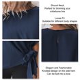 thumbnail image 3 of Camisa de manga corta para mujer, cuello redondo, dobladillo con nudo, Color puro, corte holgado, Top informal para mujer para citas, compras diarias, 3 of 6