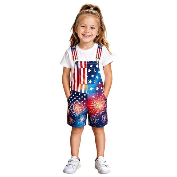 BOOMNY July 4Th Kids Bib Overalls 250 Anniversary Usa Shortalls For Boys Trendy Patriotic American Star Striped Graphic Adjustable Strap Independence Day Short Jumpsuit With Pocket