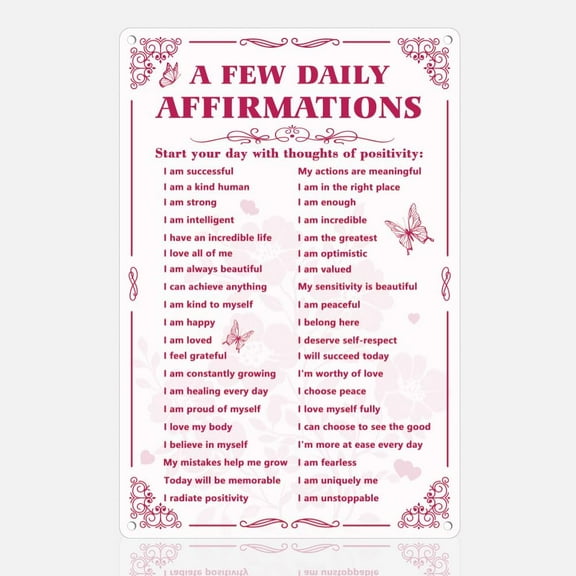A Few Daily Affirmations Sign Pink Aesthetic Wall Decor Metal Tin Sign 8" x 12" Motivational Vintage Wall Art Poster for Home Bedroom Coffee Room She Shed Wall Decor Gift