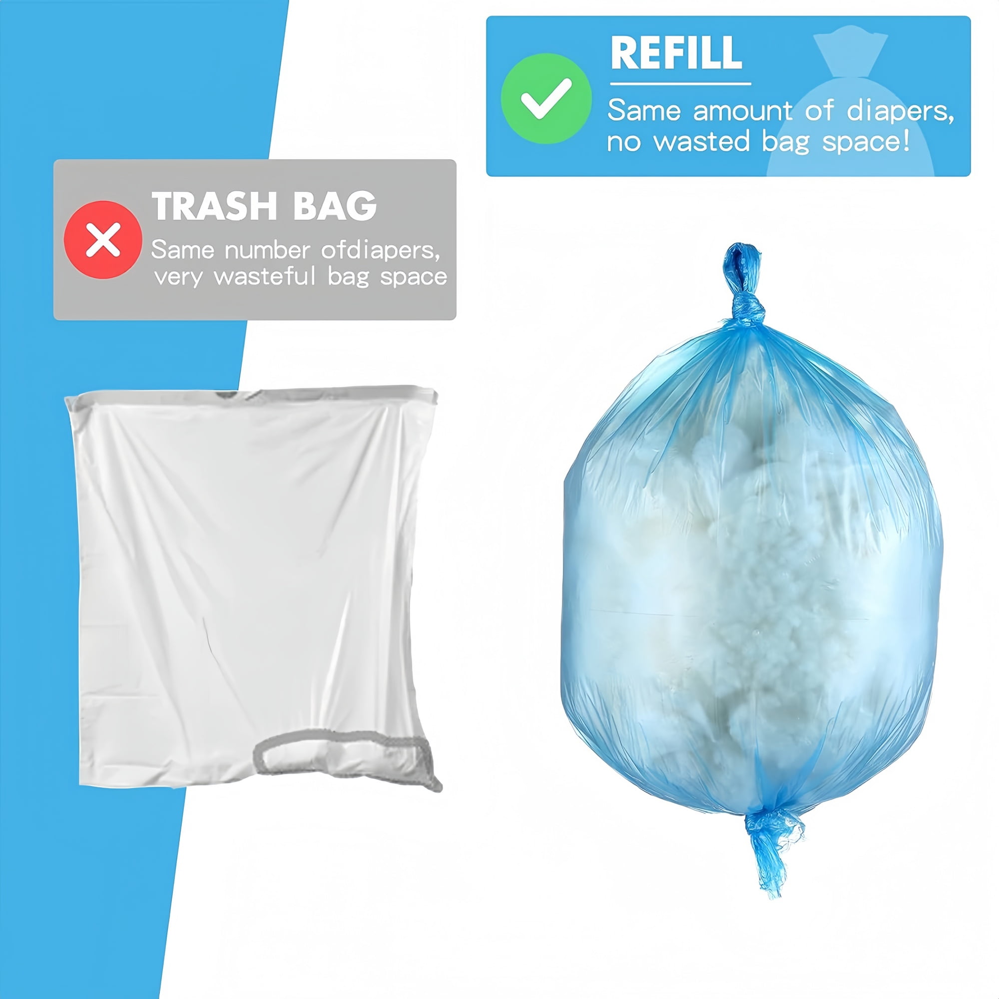 9 Pack Diaper Pail Refill Bags, Odor-Blocking & Leak-Proof Liners, Compatible with Most Diaper Pails