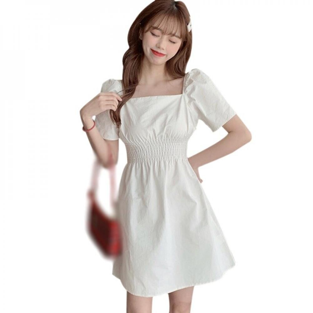 square neck short sleeve dress