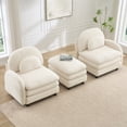 thumbnail image 5 of AUU Beige White Teddy Fabric Modular 2-Seater Loveseat Sofa with Movable Ottoman, Curved Backrest and Lumbar Pillows, Double-Layer Cushion Sectional Couch, 5 of 15