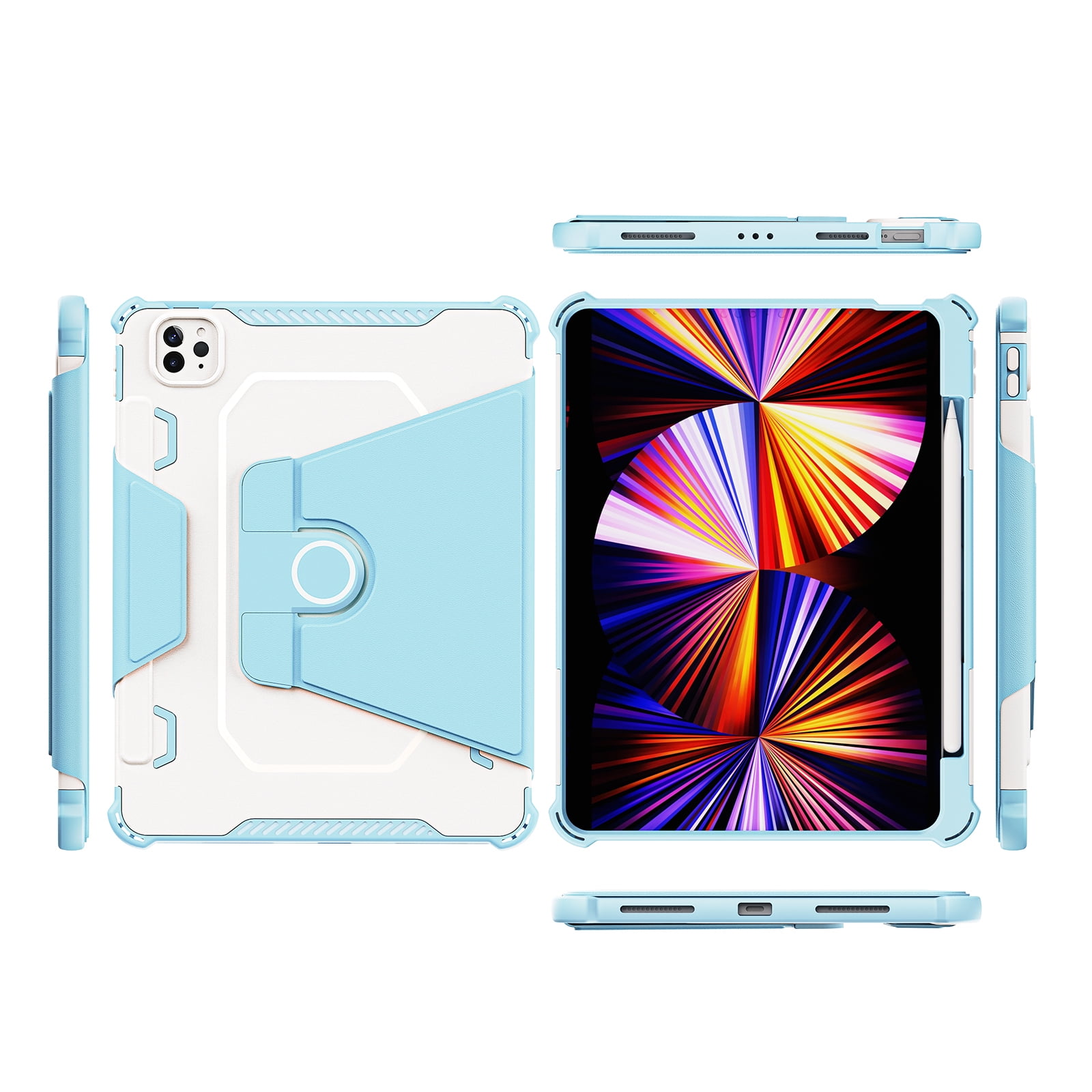 Dteck Case for iPad Pro 11" 4th/3rd/2nd/1st Gen (2022/2021/2020/2018),iPad Air 5th 4th Gen Magnetic Leather Shockproof Rubber Rugged Case Rotatable Kickstand with Pencil Holder Heavy Duty Cover,Blue