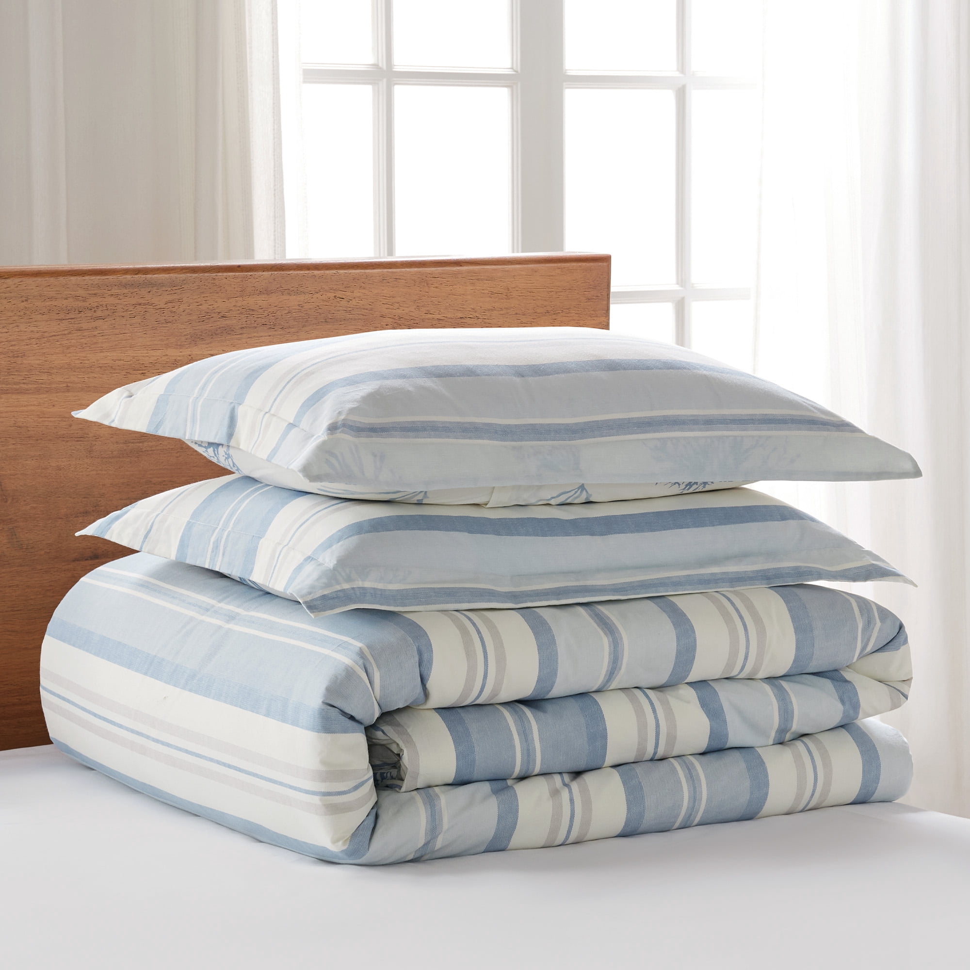 Levtex Home - Ipanema Duvet Cover Set - King Duvet Cover + Two King Pillow Cases - Coastal - Blue, Taupe and Cream - Duvet Cover (106 x 94in.) and Pillow Case (36 x 20in.) - Cotton