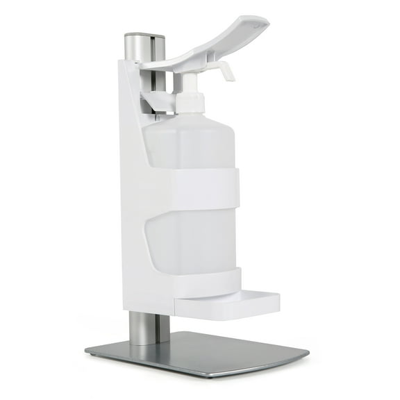 M&T Displays Tabletop Sanitizer Dispenser 1000 mL. (33.8 oz.) without Gel for Liquid/Lotion Soap, Lotions or Hand Sanitizing Products, Manual Push Bar Drip tray