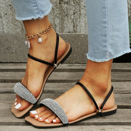 

ERTUTUYI Sandals For Women Fashion Casual Lightweight Falt Sandals Slippers Crystal Shoes Black 39