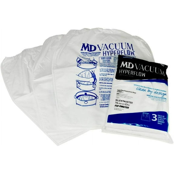 Genuine MD Vacuum Hyperflow Paper Bags 3-Pack: Universal Fit, 5-layer Filtration, Replaces 8-gallon & 12-gallon MD Bags #720H-5, 720, 721H-5, 721-5