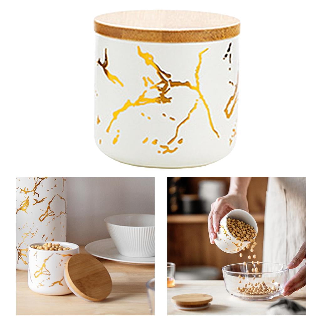 Fiocias Ceramic Sugar Bowl Canister Jars Condiment Airtight Lids Food Storage Containers White S