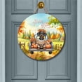 thumbnail image 2 of Hello Fall Autumn Dachshund Pumpkins Pickup Truck Round Wood Sign Wiener Dog Lover Gifts Idea Hanging Wall Home Decor - 13011, 2 of 5
