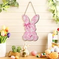 thumbnail image 1 of Letrero de madera 2D para puerta y ventana con diseño de conejos, lazos y corazones de Pascua para niña., 1 of 5