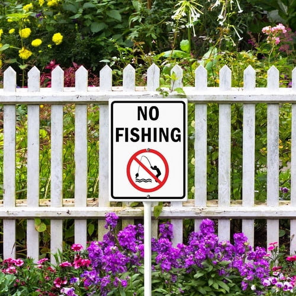 Soliyoahee No Fishing Yard Sign with Stake 8x12inch Yard Decoration Rustproof Outdoor Aluminum Sign for Yard Garden Lawn Street Outdoor