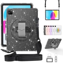Dteck Case for iPad Air 5th/4th Generation (2022/2021), iPad pro 11 inch (4th/3rd/2nd/1st Gen), iPad Air 10.9 case with Rotatable Handle Stand Shoulder Strap Pencil Holder, Glitter Black