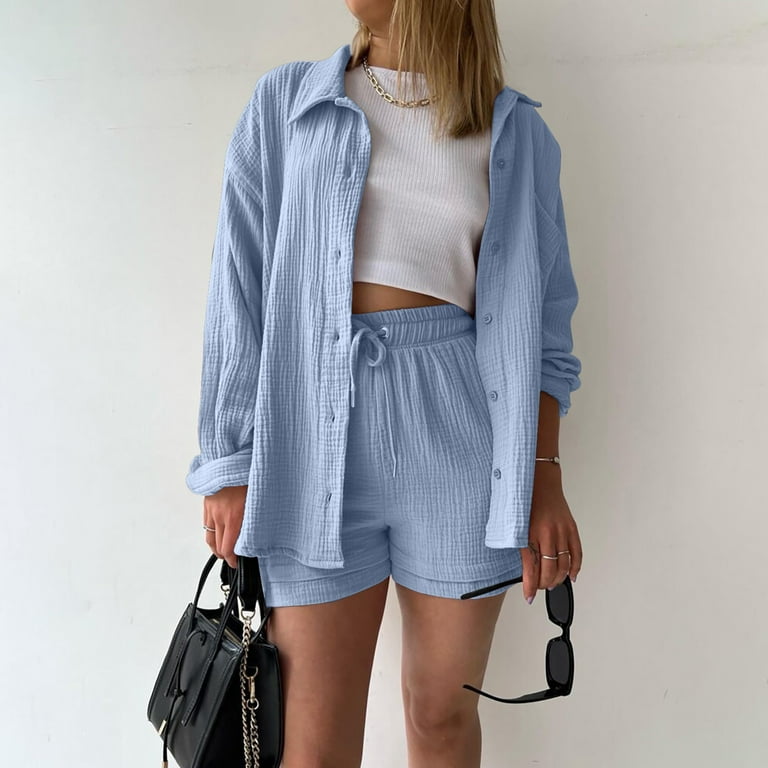 HaHaHappy 2 Piece Linen Set for Women Oversized Wrinkle Long