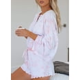 thumbnail image 5 of Gseagtia Womens Tie Dye Printed Ruffle Short Lounge Set Long Sleeve Tops and Shorts 2 Piece Pajamas Set Sleepwear, 5 of 5