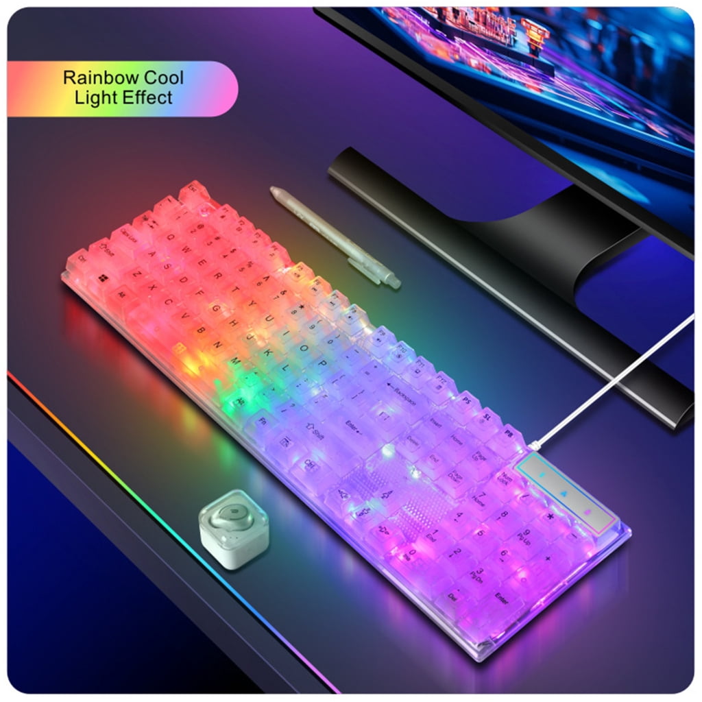 USB Cord 104Key RGBs Backlit Gaming Keyboards Adjustable Lighting Floating Keycaps Water Resistant Dust Proof