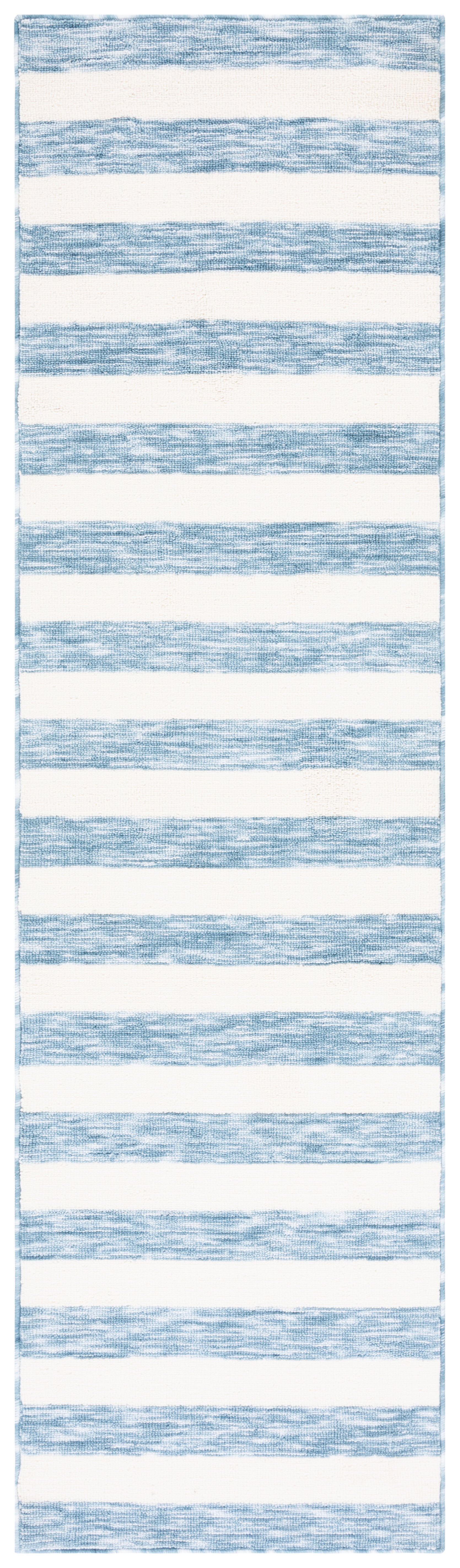 Safavieh Easy Care Fergal Striped Polyester Machine Washable Runner Rug, Light Blue/Ivory, 2'3" x 12'