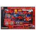 thumbnail image 5 of 9 Pcs Fire Truck with Firefighter Toy Set, Mini Die-cast Fire Engine Car in Carrier Truck, Mini Rescue Emergency Double Side Transport Vehicle for Kid Child Boy Girl Birthday Christmas Party Favors, 5 of 9