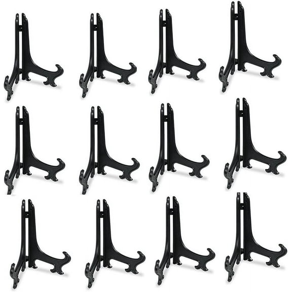 3-12 inch Black Easels Display Stand Plastic Picture Frame Stand Dishes Plate Holder Home Kitchen Decoration(3inch 12PCS)