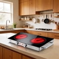 thumbnail image 3 of COKLAI Double Burner Infrared Glass Electric Hot Plate, Portable Cooktop with Adjustable Temperature, Easy-Clean Surface for Kitchen, Dorm, RV & Camping, 3 of 7