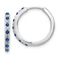 thumbnail image 1 of Real 14kt White Gold Diamond and Sapphire Hinged Hoop Earrings; for Adults and Teens; for Women and Men, 1 of 2