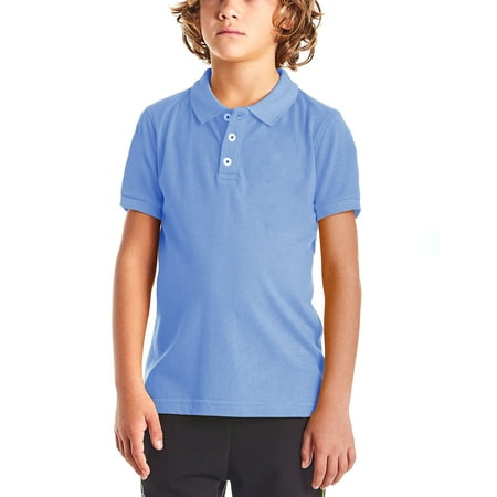 Kids Pique Polo Shirt Solid Plain Short Sleeve Uniform Regular Fit