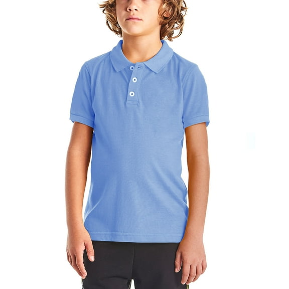 Ma Croix Kids Pique Polo Shirt Solid Plain Short Sleeve Uniform Regular Fit
