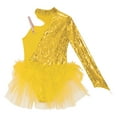 thumbnail image 4 of YONGHS Kids Girls Sequins Feather Tulle Skirted Leotard Unitard Latin Modern Jazz Dance Costume Gold 6, 4 of 5