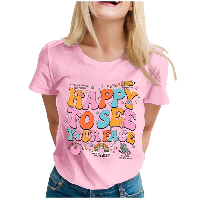TSADFHJI T-Shirts Graphiques pour Femmes Manches Courtes Premier Jour d'École T-Shirt Graphique Professeur Rentrée m