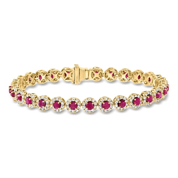 Ross-Simons 4.90 ct. t.w. Ruby and 2.65 ct. t.w. Diamond Tennis Bracelet in 14kt Yellow Gold, Women's, Adult