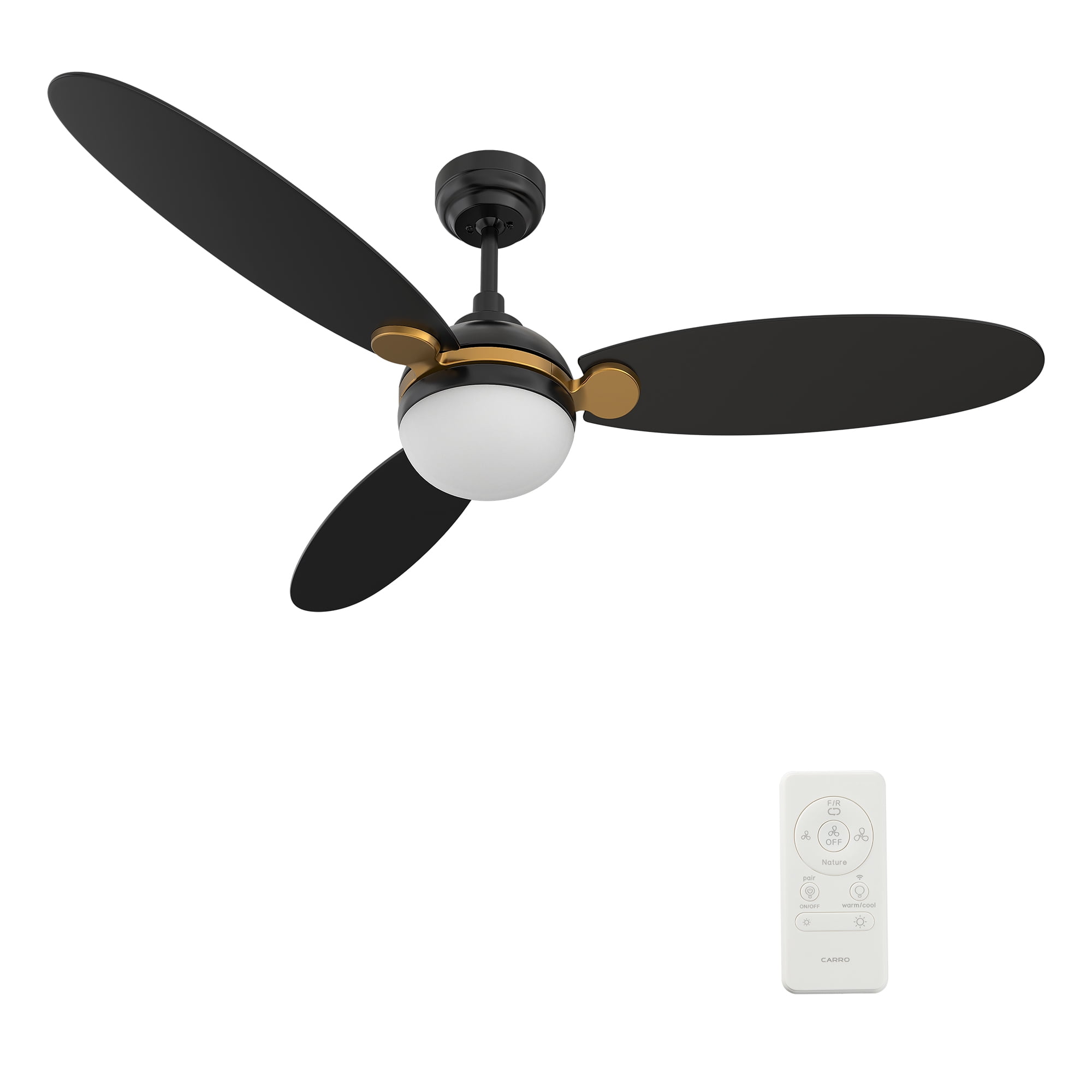 52" 3 Blade Ceiling Fan with Smart App Control & Light Black/Gold