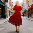 thumbnail image 4 of LIaqionyy Dresses for Women Summer Fashion Casual Short Sleeve V Neck Flowy Elegant Dress Vacation Sundress, 4 of 7