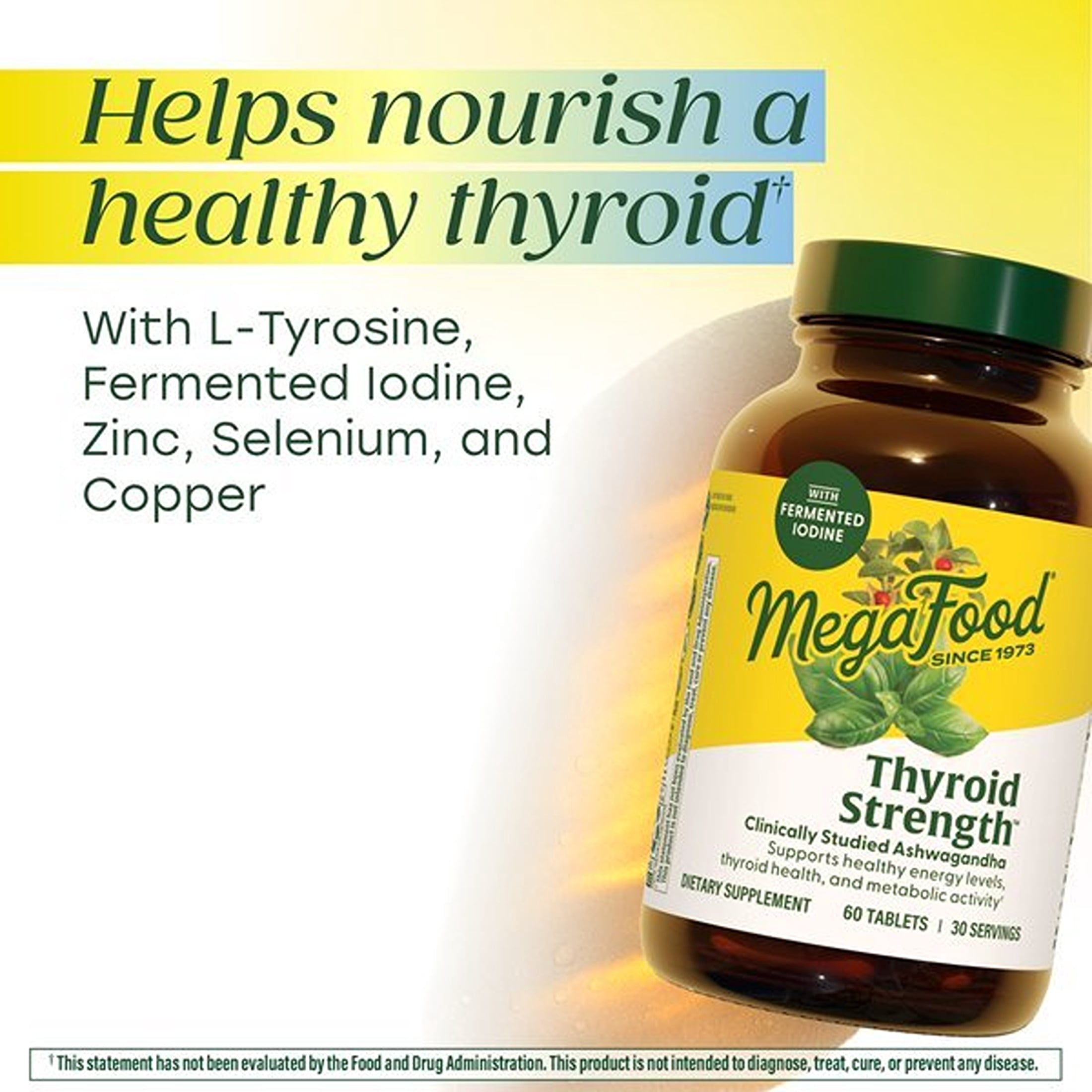 MegaFood Thyroid Strength - Ashwagandha, Zinc, Selenium, Iodine - Vegetarian - 30 Servings