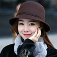 thumbnail image 3 of Wutalume Women's Wool Felt Round Top Fisherman Hat, British Style Basin Hat, Vintage and Versatile Internet Famous Fashion Accessory,Coffee, 3 of 4