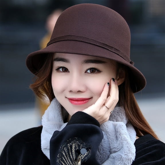 Vintage Women's Winter Hat Classic Wide Brim Bucket Style Retro Elegant Cap Coffee One Size
