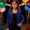 thumbnail image 2 of Ticikt Girl's Sequin Elegant Short Satin Jacket Long Sleeve Open Front Party Sparkly Cropped Cardigan Glitter Shiny Jackets,Color:Blue, 2 of 7