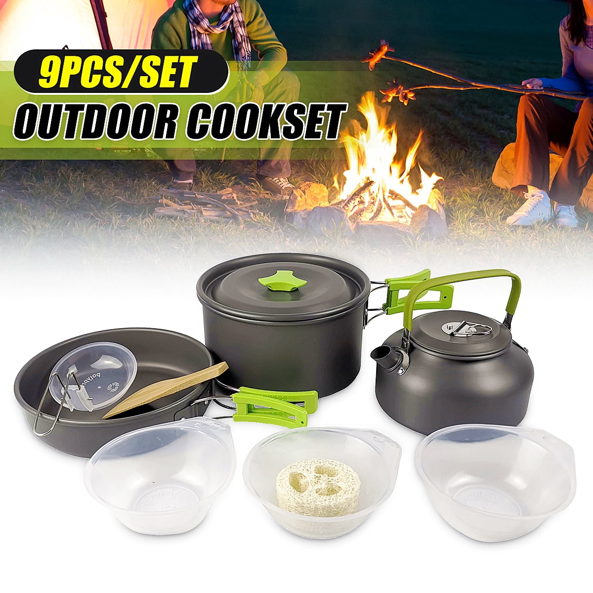 9PCS Camping Cookware Kit, Lightweight & Compact Camping