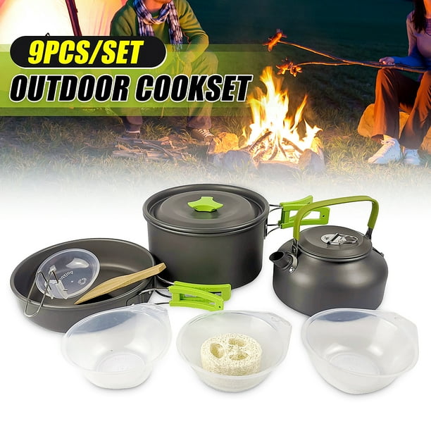 9PCS Camping Cookware Kit, Lightweight & Compact Camping Mess set