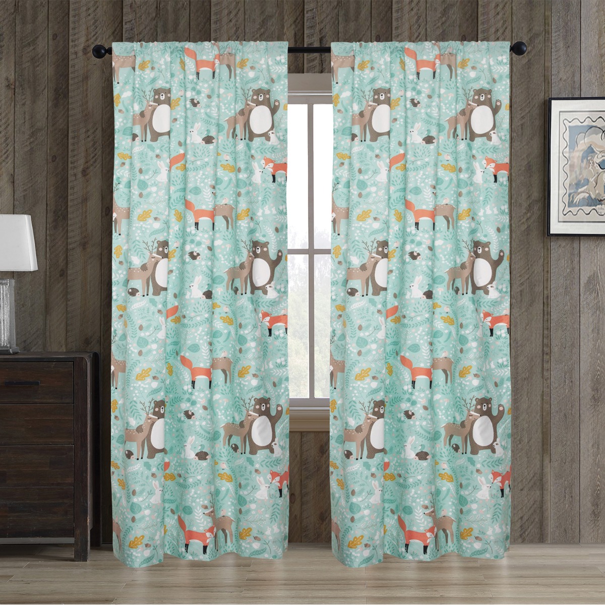 84" Woodland Creatures Window Curtains 2Panel Pair with Rod Pocket