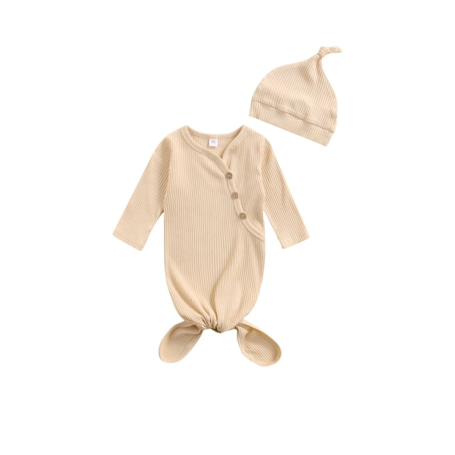 goowrom Sac de Couchage et Bonnet pour Bébés, Couleur Unie, Manches Longues, Col Rond