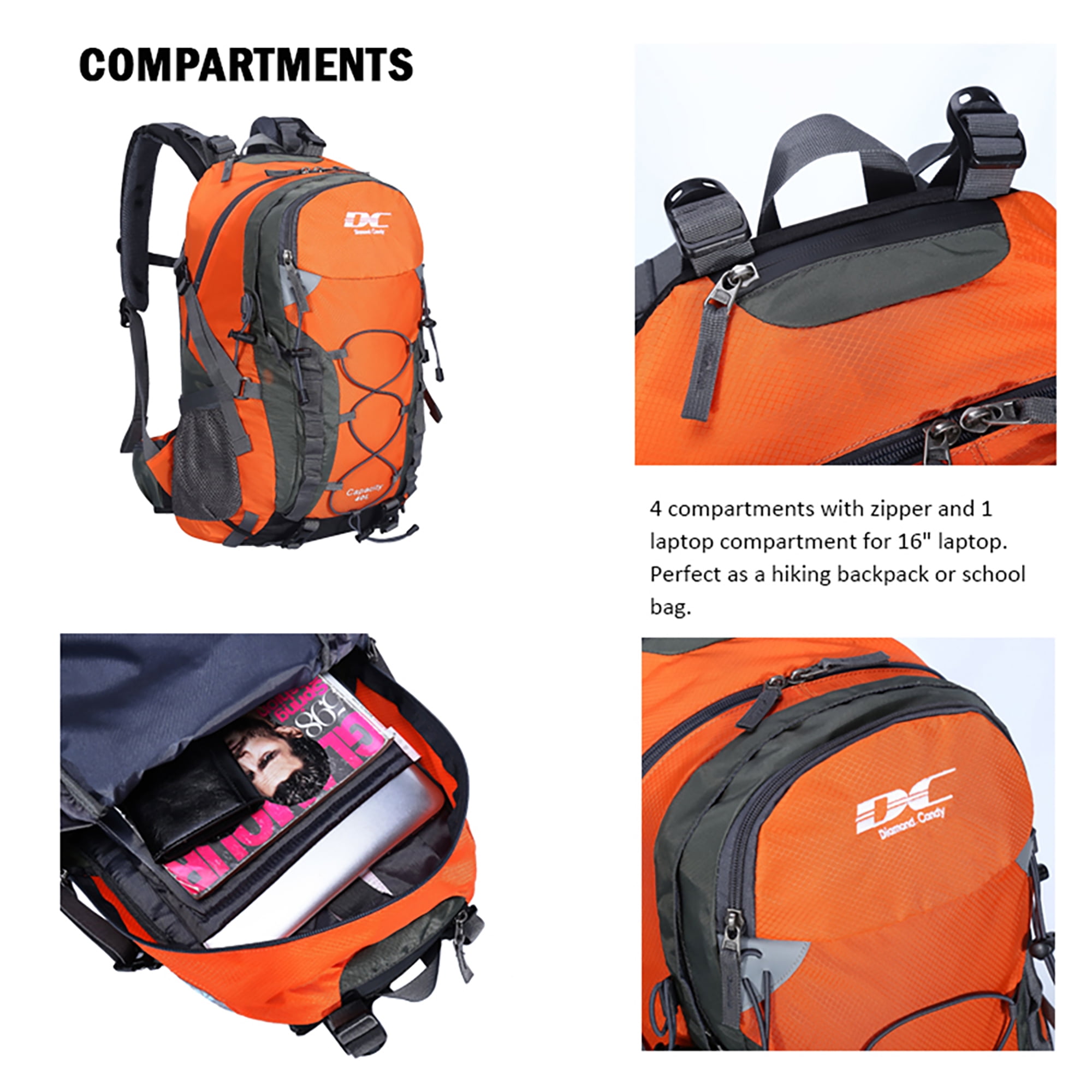 DC Diamond Candy Hiking Backpack for Men and Women 40L Lightweight 